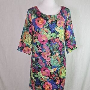 Anthropologie HD In Paris Multicolor Floral Shift Dress Women XXS Front Pockets